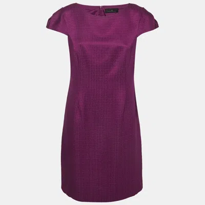 Pre-owned Carolina Herrera Purple Houndstooth Jacquard Cap Sleeve Midi Dress Xl
