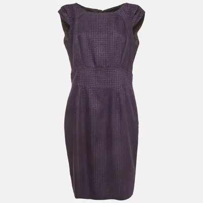 Pre-owned Carolina Herrera Purple Houndstooth Jacquard Short Sleeve Midi Dress Xl