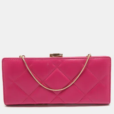 Carolina Herrera Quilted Leather Frame Chain Clutch In Pink