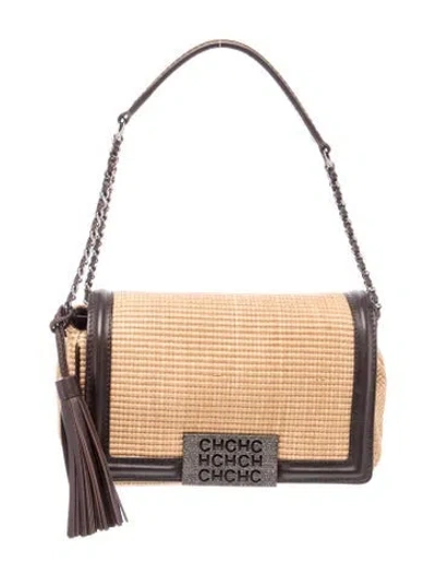 Pre-owned Carolina Herrera Raffia Shoulder Bag In Neutral