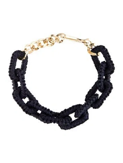 Pre-owned Carolina Herrera Raffia Wrapped Chain Necklace, 20" In Blue