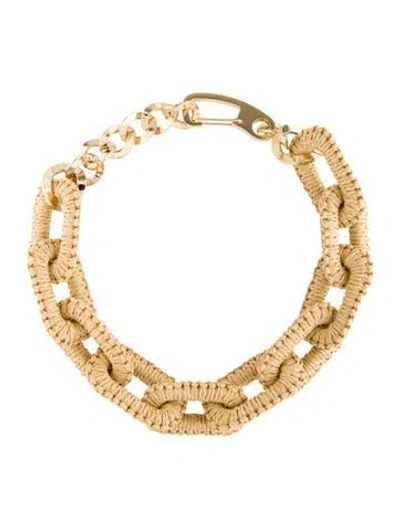 Pre-owned Carolina Herrera Raffia Wrapped Chain Necklace, 20.5" In Neutrals