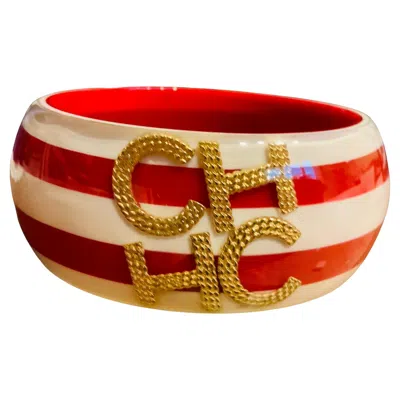 Pre-owned Carolina Herrera Red And White Resin Bangle
