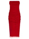 Carolina Herrera Chiffon Dress Strapless Ruched Detailing Design In Red