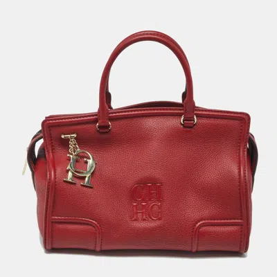 Pre-owned Carolina Herrera Red Leather Ch Logo Charm Tote