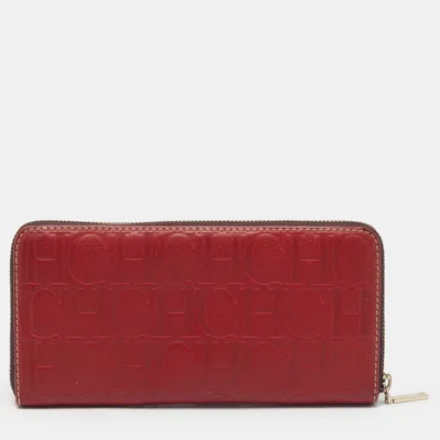 Pre-owned Carolina Herrera Red Monogram Embossed Leather Wallet Organizer