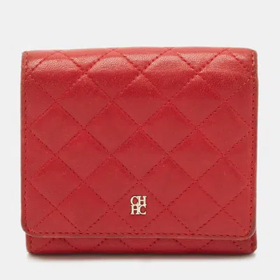 Carolina Herrera Red Quilted Leather Trifold Compact Wallet