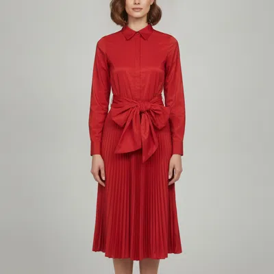 Pre-owned Carolina Herrera Red Synthetic Plisse Detail Belted Midi Dress S