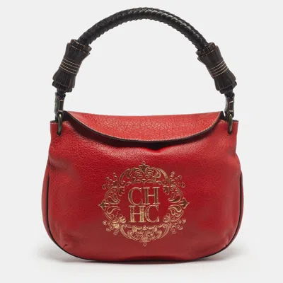Pre-owned Carolina Herrera Red/brown Leather Braided Handle Hobo