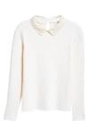 Carolina Herrera Embroidered-collar Knit Wool Top In Ivory