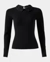 Carolina Herrera Removable Lace Collar Long-sleeve Rib Sweater In Black