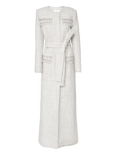 Carolina Herrera Rhinestone Tweed Coat In White