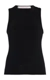 Carolina Herrera Ribbed Stretch-knit Top In Black