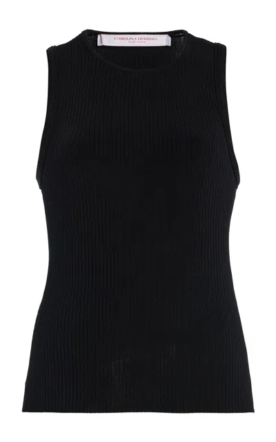 Carolina Herrera Ribbed Stretch-knit Top In Black