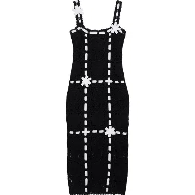 Carolina Herrera Ribbon Detail Crochet Midi Dress In Black