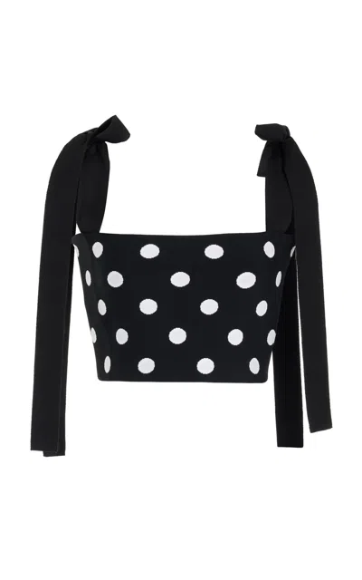 Carolina Herrera Ribbon-trimmed Knit Crop Top In Black,white