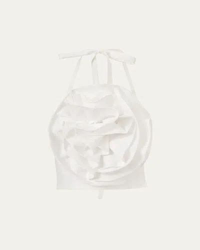 Carolina Herrera Rose Applique Halter Top In White