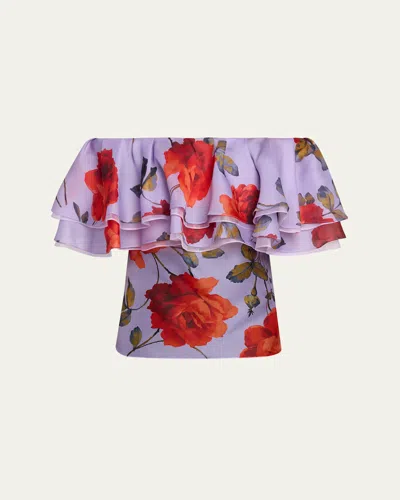 Carolina Herrera Rose Chiffon Off-the-shoulder Ruffle Top In Purple