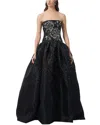 Carolina Herrera Rose Embellished Strapless Drop-waist Silk Gown In Black