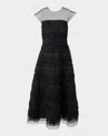 Carolina Herrera Rose Embroidered Cap-sleeve Illusion Midi Dress In Black