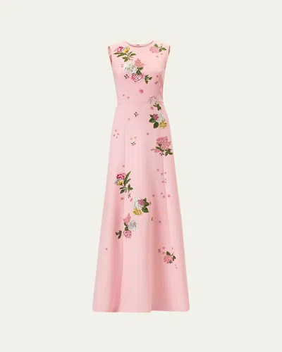 Carolina Herrera Rose Embroidered Sleeveless Trumpet Gown In Pink