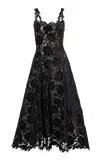 Carolina Herrera Rose Floral Velvet Lace A-line Dress In Black