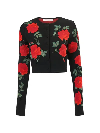 Carolina Herrera Rose Jacquard Cropped Cardigan In Multi