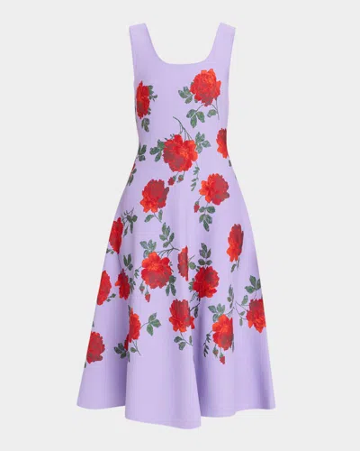 Carolina Herrera Rose Jacquard Sleeveless Fit-and-flare Midi Dress In Purple