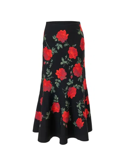 Carolina Herrera Rose Jacquard Trumpet Skirt In Multi