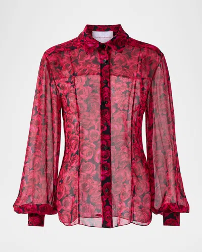 Carolina Herrera Rose-print Classic Button-down Blouse In Red