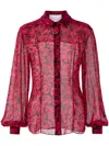 Carolina Herrera Rose-print Classic Button-down Blouse In Red