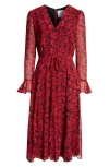 Carolina Herrera Rose Print Long Sleeve Dress In Herrera Red Multi