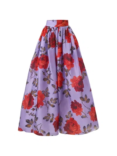 Carolina Herrera Rose-print Organza Ball Skirt In Purple