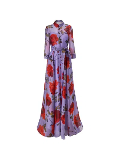 Carolina Herrera Rose Print Silk Organza Trench Gown In Multi