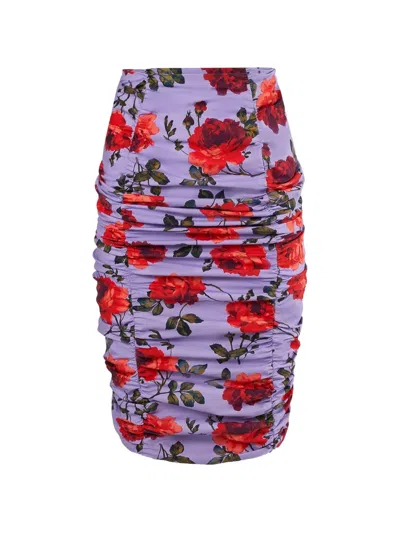 Carolina Herrera Rose-print Ruched Midi Skirt In Multi