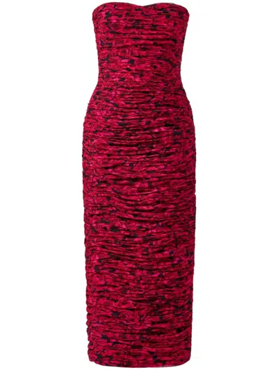 Carolina Herrera Rose-print Strapless Dress In Red