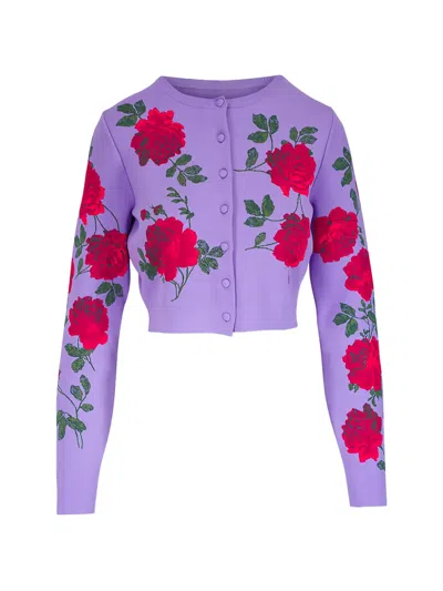 Carolina Herrera Rose-jacquard Cropped Cardigan In Purple