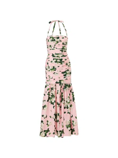 Carolina Herrera Floral Ruched Cotton-blend Midi Dress In Multi