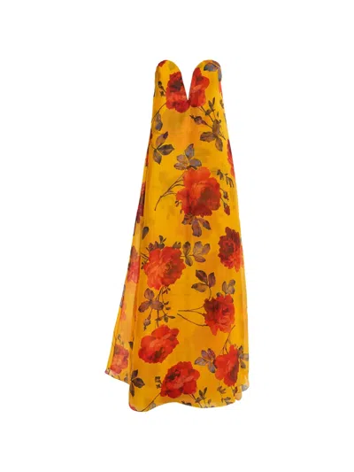Carolina Herrera Plunging Strapless Rosette-print Silk Chiffon Gown In Multi
