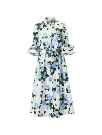 Carolina Herrera Tiered Ruffle Sleeve Belted Midi Shirtdress In Multi
