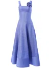 Carolina Herrera Rosette-appliqué Stripe-knit Dress In Blue