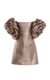 Carolina Herrera Rosette-detailed Cotton-blend Mini Dress In Rose Gold