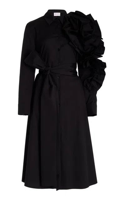 Carolina Herrera Rosette-detailed Cotton Poplin Midi Shirt Dress In Black