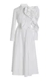 Carolina Herrera Rosette-detailed Cotton Poplin Midi Shirt Dress In White