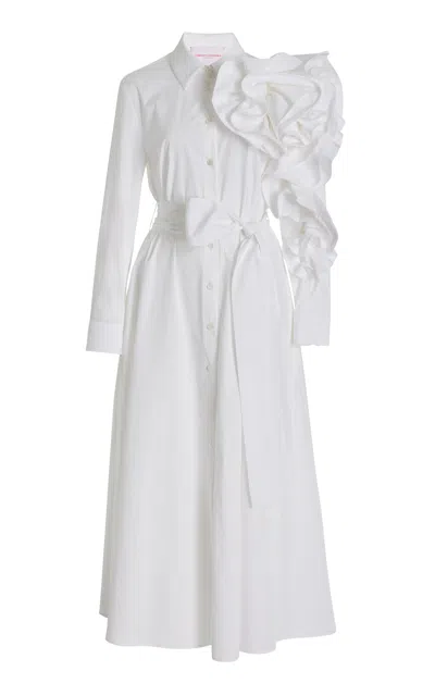 Carolina Herrera Rosette-detailed Cotton Poplin Midi Shirt Dress In White