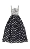 Carolina Herrera Rosette-detailed Silk Midi Dress In Black,white