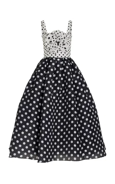 Carolina Herrera Rosette-detailed Silk Midi Dress In Black,white