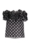 Carolina Herrera Rosette-detailed Silk Off-the-shoulder Top In Black,white