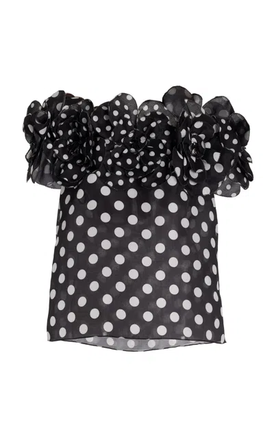 Carolina Herrera Rosette-detailed Silk Off-the-shoulder Top In Black,white