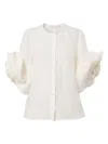 Carolina Herrera Rosette Silk Gazar Button-front Blouse In White